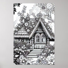 Vuxen Coloring Blommigt Fairy House Poster