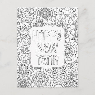 Vuxen Coloring Gott nytt år vycard Helg Vykort
