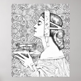 Vuxen Coloring Grayscale Mandala Vintage Women Poster