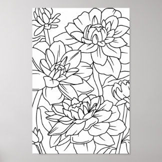 Vuxen Coloring Lotus Flowers 1 Poster