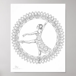 Vuxen Coloring Poster Ballerina Mandala Dancer