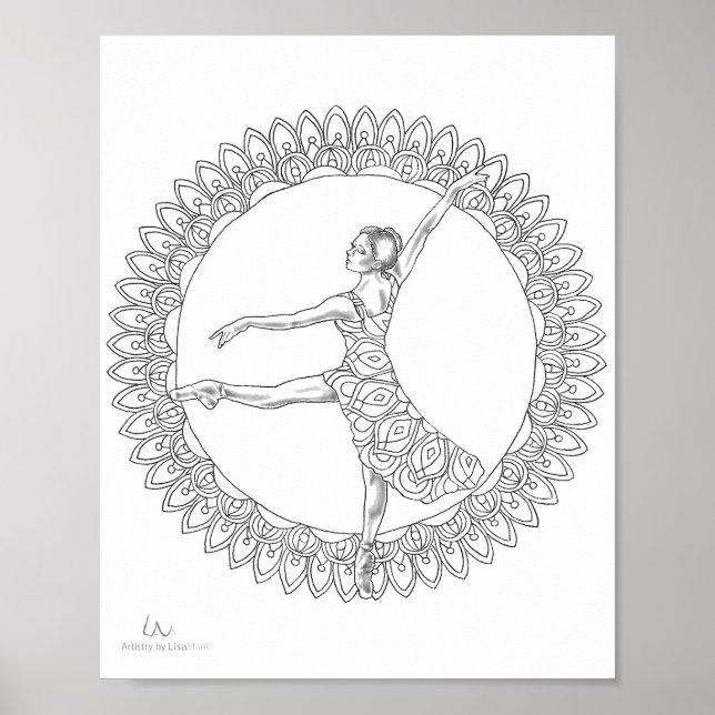 Vuxen Coloring Poster Ballerina Mandala Dancer (Framsidan)