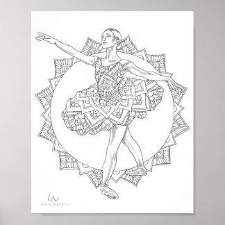 Vuxen Coloring Poster Ballerina Mandala Dancer