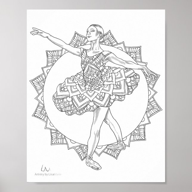 Vuxen Coloring Poster Ballerina Mandala Dancer (Framsidan)