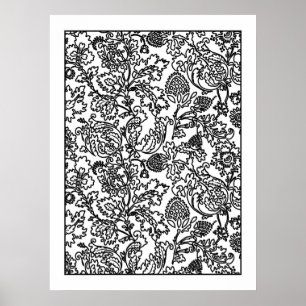 Vuxen Coloring Poster Jacobean Blommigt Damask
