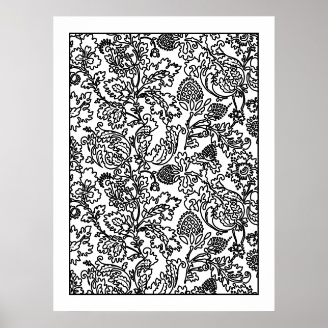 Vuxen Coloring Poster Jacobean Blommigt Damask (Framsidan)