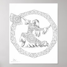 Vuxen Coloring Poster Mandala Flamenco Dancer