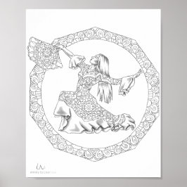 Vuxen Coloring Poster Mandala Flamenco Dancer
