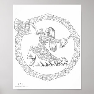 Vuxen Coloring Poster Mandala Flamenco Dancer