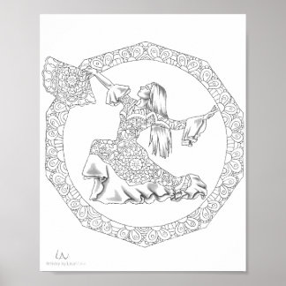 Vuxen Coloring Poster Mandala Flamenco Dancer