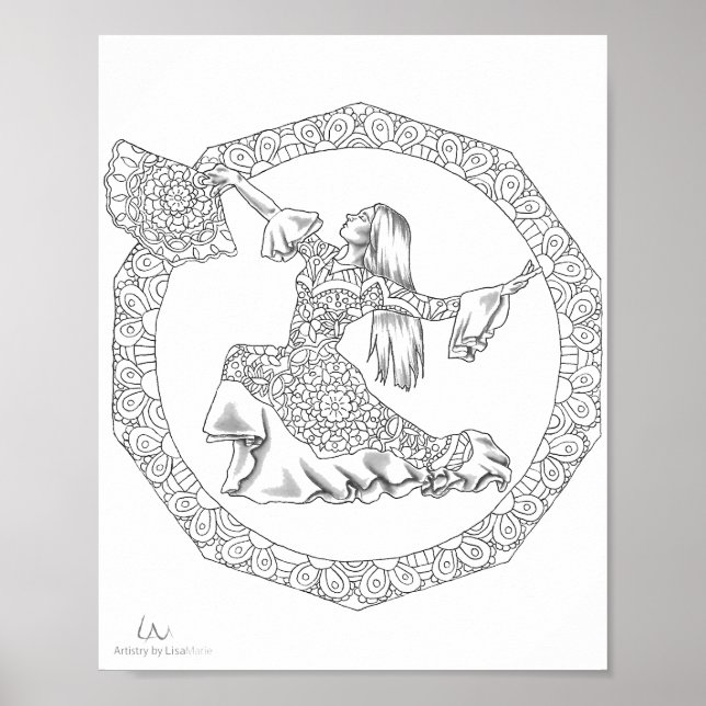 Vuxen Coloring Poster Mandala Flamenco Dancer (Framsidan)