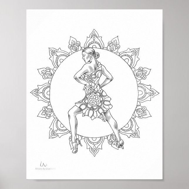 Vuxen Coloring Poster Salsa Mandala Dancer (Framsidan)