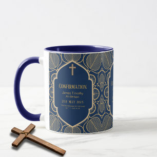 Vuxen CONFIRMATION Gift Blue Guld Male Mugg