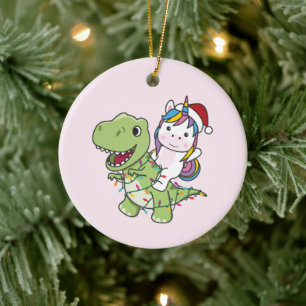 Vuxen Dinosaur jul Unicorn Winter T-Rex Dino Julgransprydnad Keramik