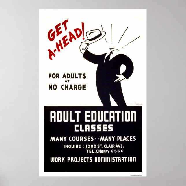 Vuxen Education Classes 1938 WPA Poster (Framsidan)