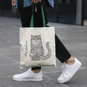 Vuxen Färg Cat Mandala Monogram Tygkasse