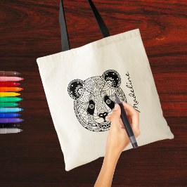Vuxen Färg Panda Head Mandala Monogram Tygkasse