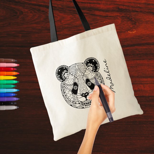 Vuxen Färg Panda Head Mandala Monogram Tygkasse (Skapare uppladdad)