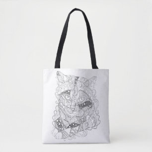 Vuxen färgläggning för Colorable kattabstraktko Tygkasse