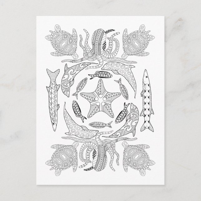 Vuxen färgläggningvykort för sjöliv vykort (Framsida)