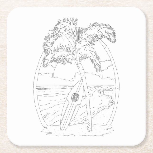 Vuxen Färgning av surfa Beach Papper Underlägg Kvadrat (Framsidan)