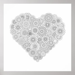 Vuxen Färgning Flower Heart Poster (medel)