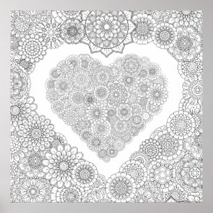 Vuxen Färgning Flower Heart Poster (stort)