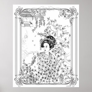 Vuxen Färgning Poster "Geisha, Sadness in Silence"