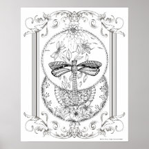 Vuxen Färgning Poster "I Kärlek Dragonflies Art"