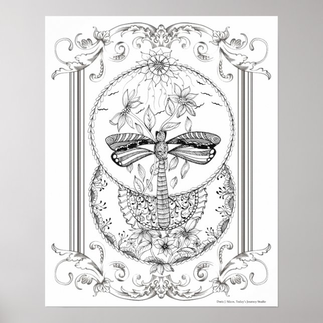 Vuxen Färgning Poster "I Kärlek Dragonflies Art" (Framsidan)