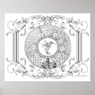 Vuxen Färgning Poster "I Kärlek Hummingbird Art"