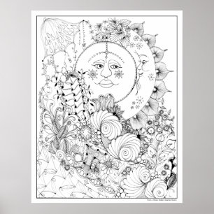 Vuxen Färgning Poster "Man i Måne Art"