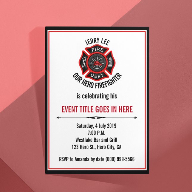 Vuxen Firefighter Event Pension Birthday Inbjudningar (Skapare uppladdad)