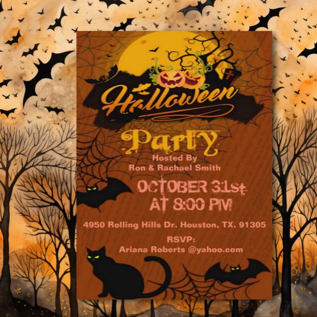 Vuxen Fladdermus och katt Halloween-inbjudan Inbjudningar (Skapare uppladdad)