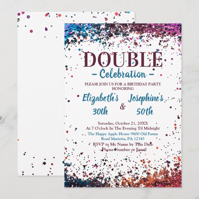 Vuxen Födelsedagsfest  av ledad Dubbla Färgkofett Inbjudningar (Fram/baksida)