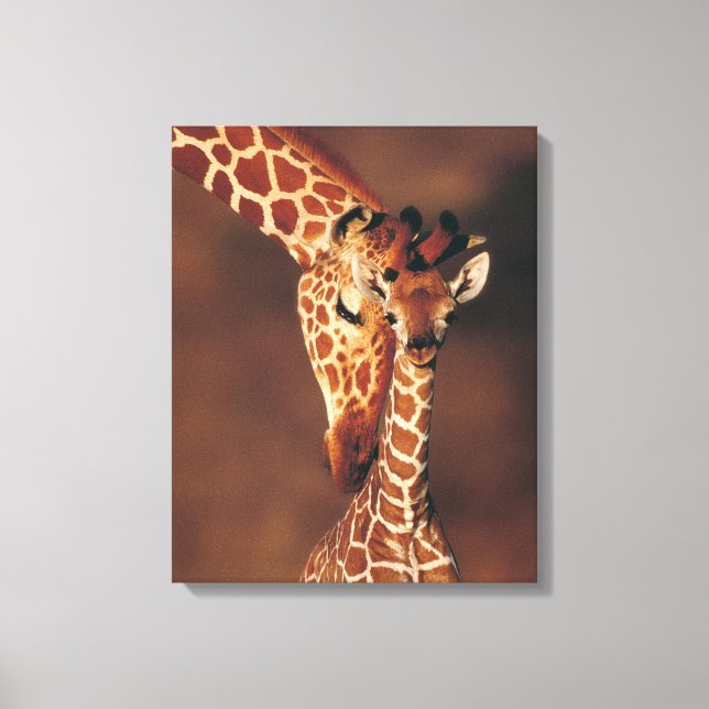 Vuxen Giraffe with calf (Giraffa camelopardalis) Canvastryck (Framsida)