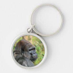 Vuxen gorilla rund silverfärgad nyckelring