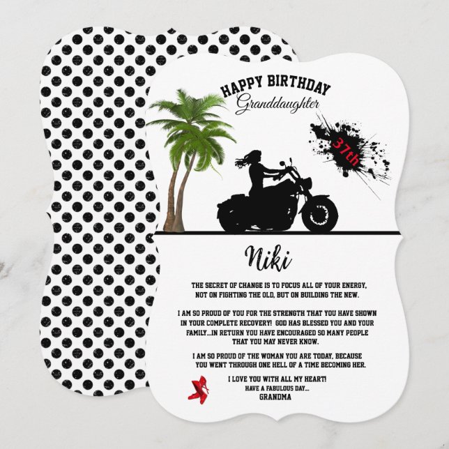 Vuxen Granddotters födelsedagsinbjudan Inbjudningar (Fram/baksida)