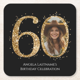 Vuxen Guld Glitter 60:e födelsedagsfoto Underlägg Papper Kvadrat