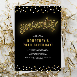 Vuxen guldneon 70-årsfest inbjudningar