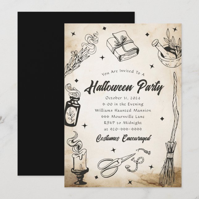 Vuxen Halloween Costume Party Witch-inbjudan Inbjudningar (Fram/baksida)