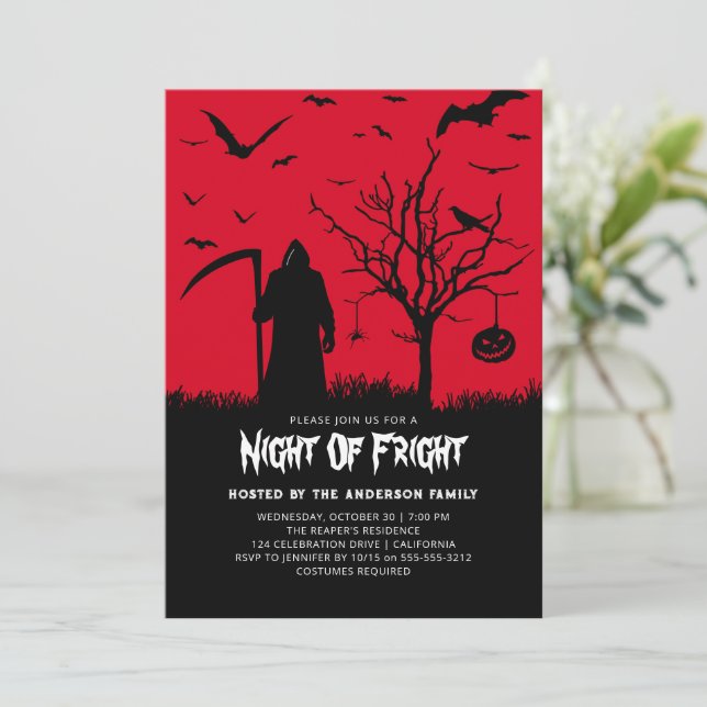 Vuxen Halloween fest Eerie Reaper om natten Inbjudningar (Stående Fram)