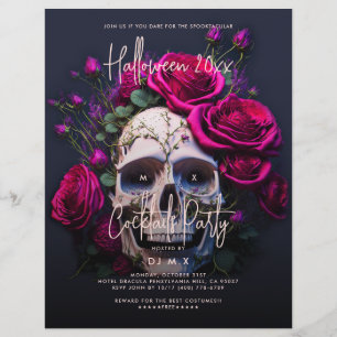 Vuxen Halloween fest Gothic Skull Röd ros Reklamblad