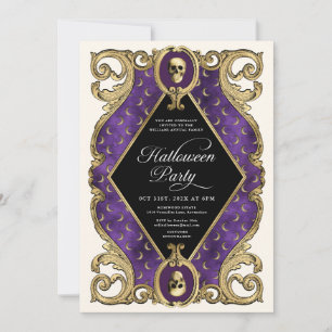 Vuxen Halloween fest Guld Ornate Vintage Inbjudningar