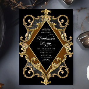 Vuxen Halloween fest Guld Ornate Vintage Inbjudningar