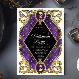 Vuxen Halloween fest Guld Ornate Vintage Inbjudningar