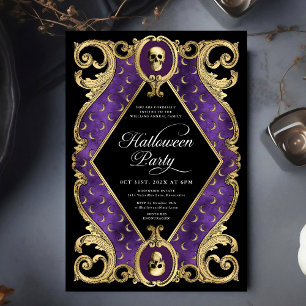Vuxen Halloween fest Guld Ornate Vintage Inbjudningar