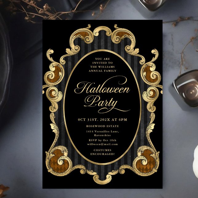Vuxen Halloween fest Guld Ornate Vintage Inbjudningar (Skapare uppladdad)