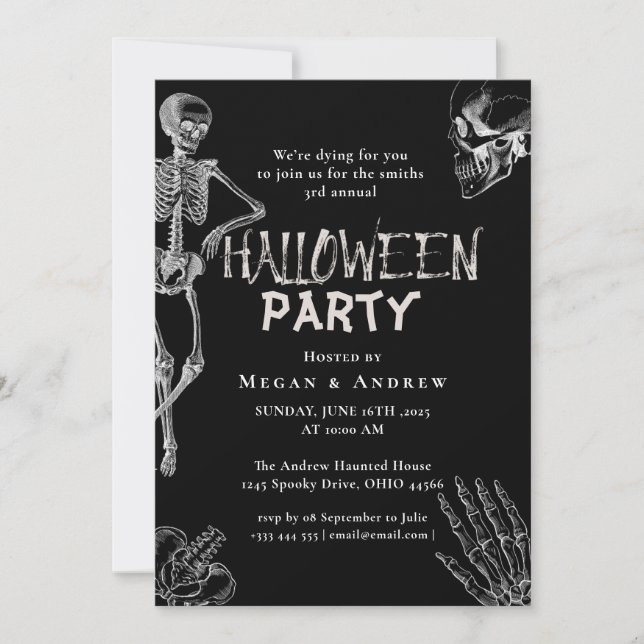 Vuxen Halloween fest Vintage Gothic Skull Inbjudningar (Framsida)