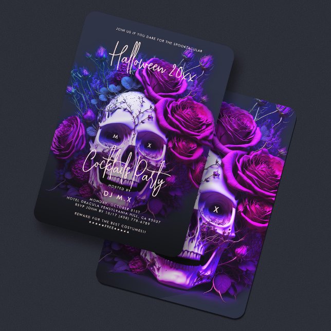 Vuxen Halloween Födelsedagsfest Skullblå Lila Inbjudningar (Adult Halloween Birthday Party Skull Blue Purple Invitation
)